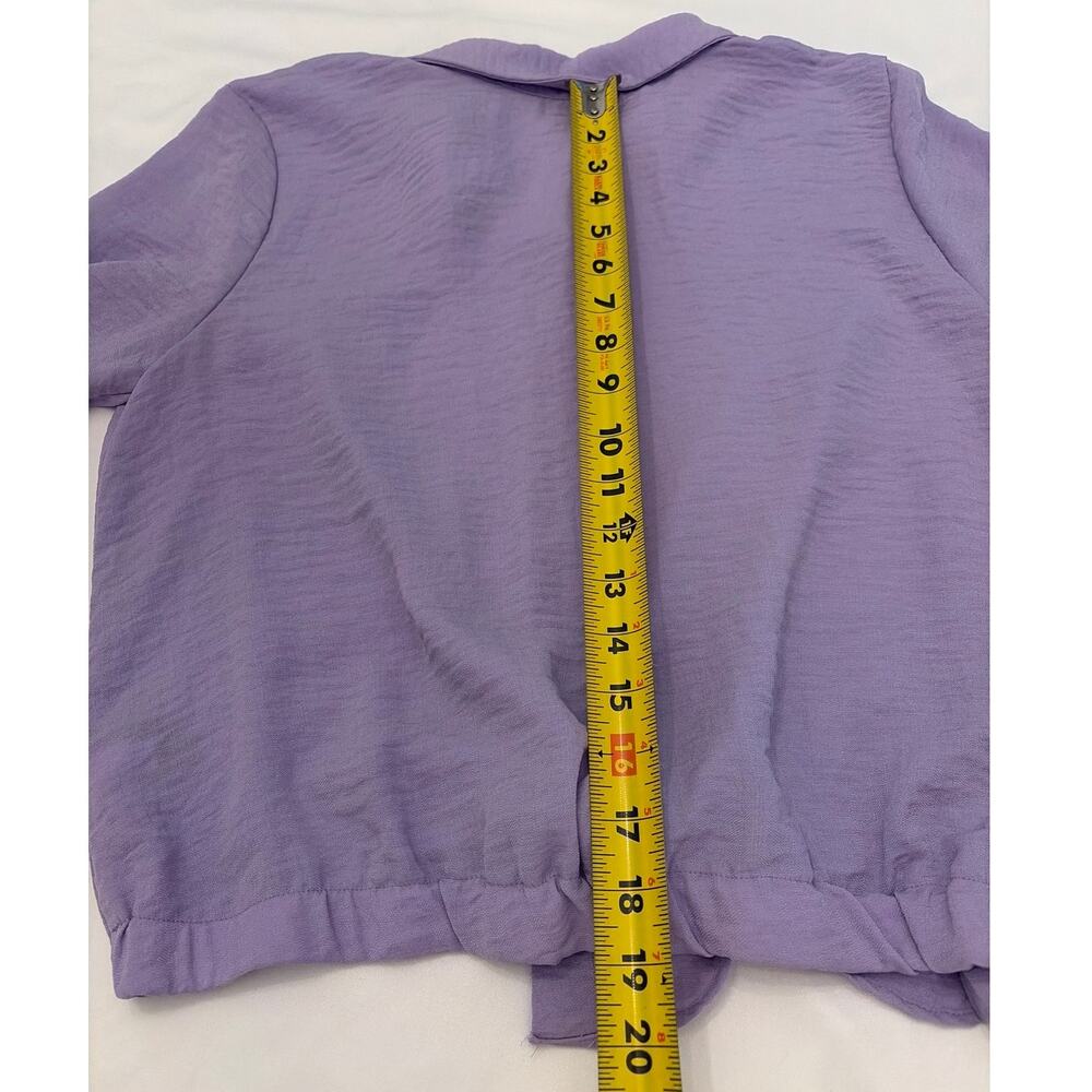 Simply Vera Vera Wang Lavender Medium Tie Front Button Up Blouse Roll Tab Sleeve - Picture 6 of 7